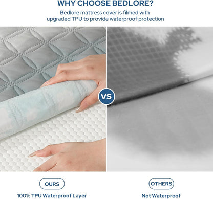 2 Pack Waterproof Mattress Protector, Queen Size Mattress Pad Noiseless with Deep Pocket Fitted for 6"-18", Soft Breathable Dirt-Proof Bed Mattress Cover Washable for Home, Bedroom, Hotel (Gray)