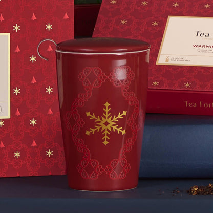 Tea Forte Double-Walled Ceramic Kati Cup, Removable Stainless Steel Infuser Basket and Lid, Steeps 12 oz Loose Leaf Tea, Dishwasher & Microwave Safe, Cherry Blossom