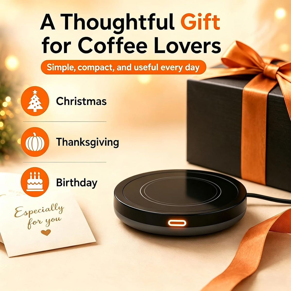 BESTINNKITS White Smart Coffee Auto On/Off Gravity-Induction Mug Office Desk Use, Candle Wax Cup Warmer Heating Plate (Up to 131F/55C)