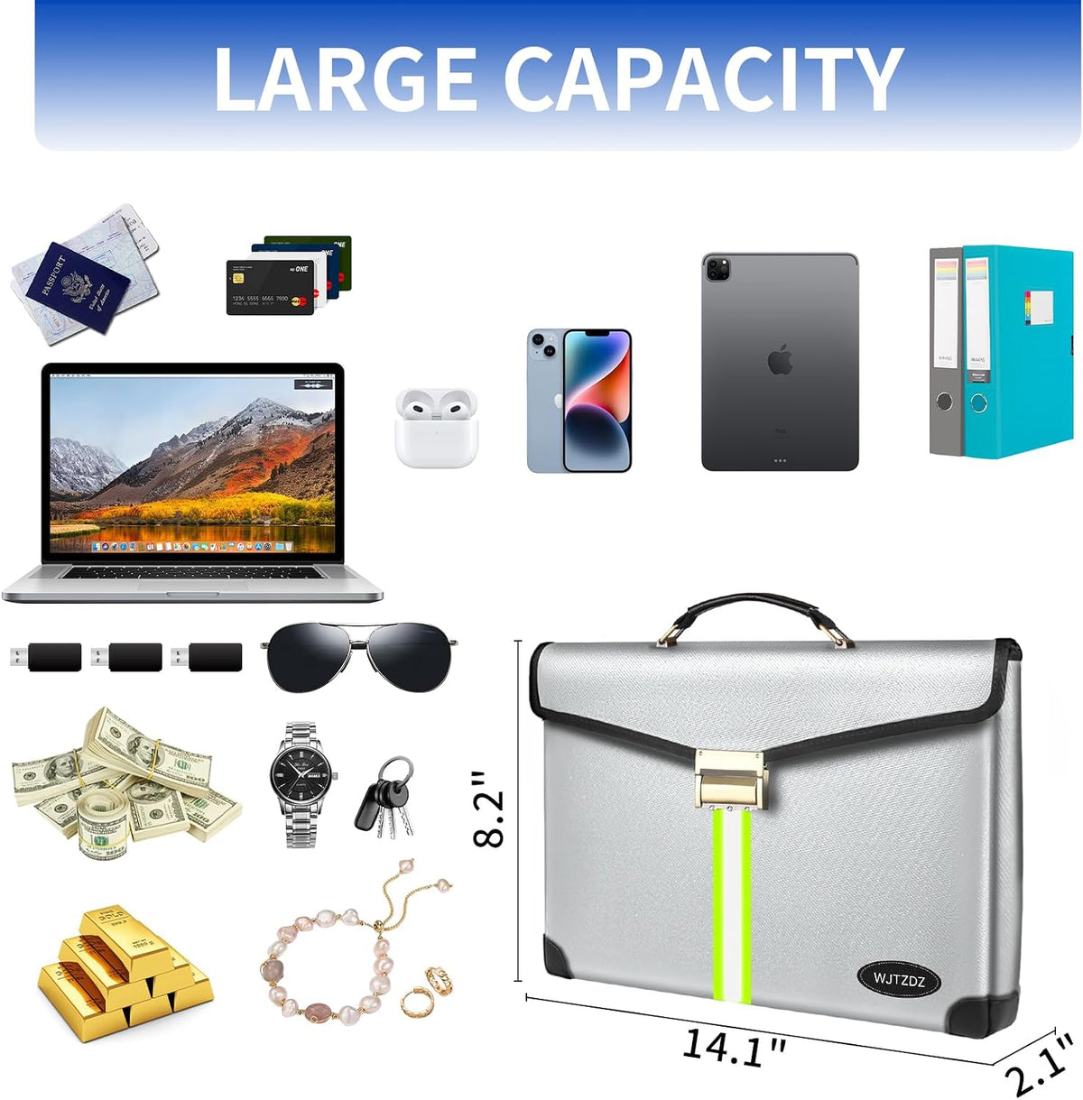 Upgraded Fireproof Money Bag,10 Layers of Heat Insulated Materials 6500°F