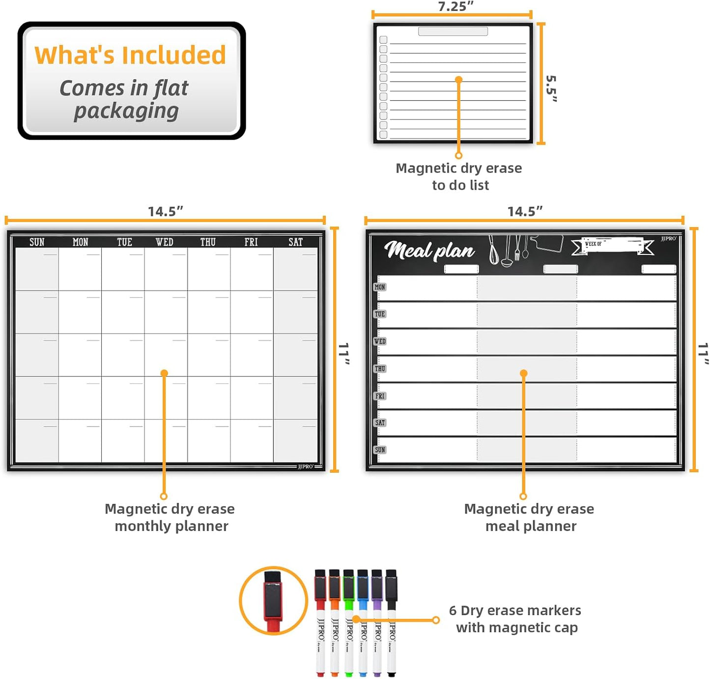 JJPRO Magnetic Dry Erase Meal Planning Whiteboard for Refrigerator-Magnetic Weekly Planner for Fridge-One Bonus Notepad whiteboard-Refrigerator Organizer with Weekly Planning Boards