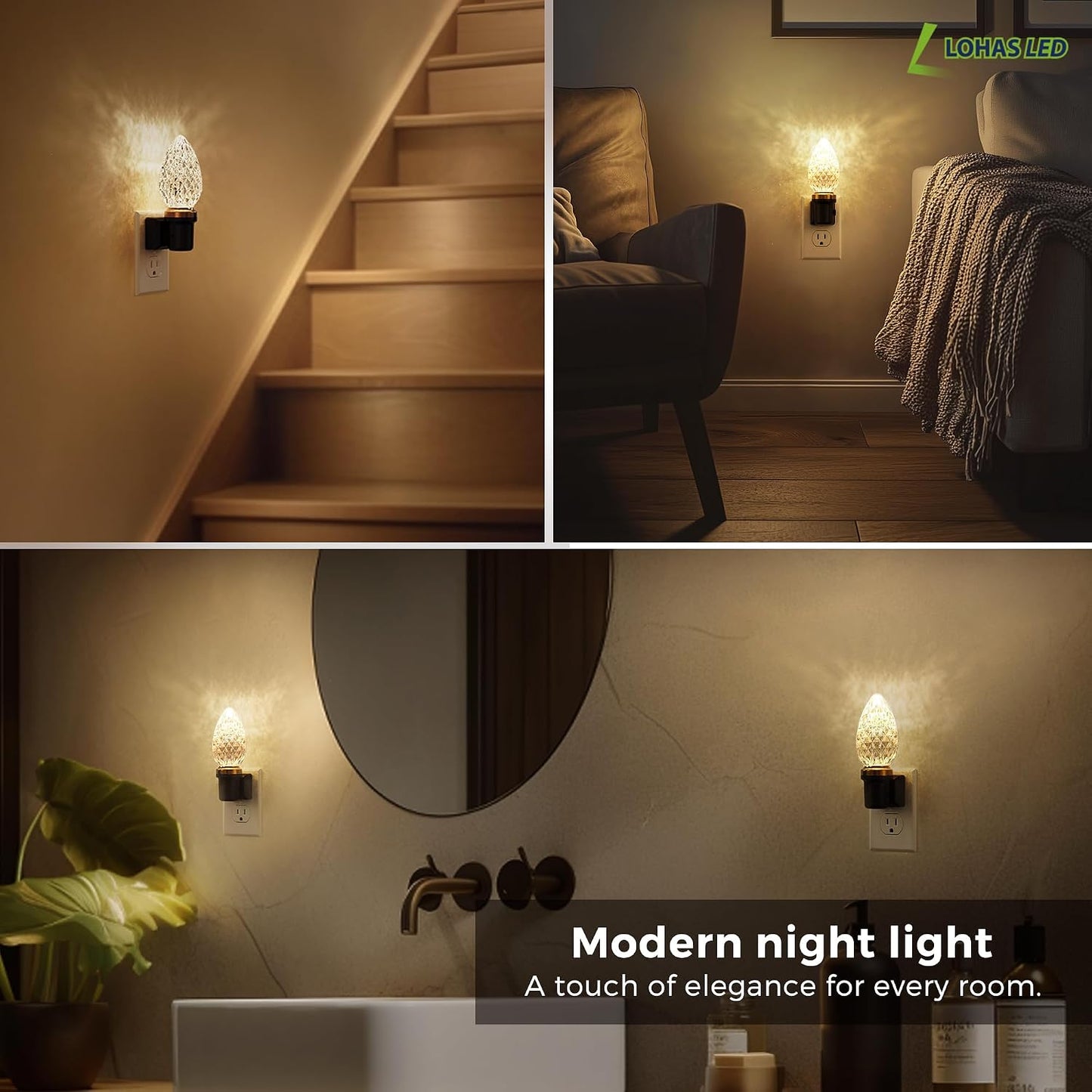L LOHAS LED Night Light, Dimmable Night Lights Plug into Wall, Automatic Night Lights Plug in with Auto Light Sensor,Adjustable Brightness Amber LED Night Light, for Bedroom Hallway Home Decor