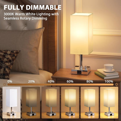 Bedside Table Lamps Set of 2 for Bedroom - Dimmable, USB C+A, 2 AC Outlets