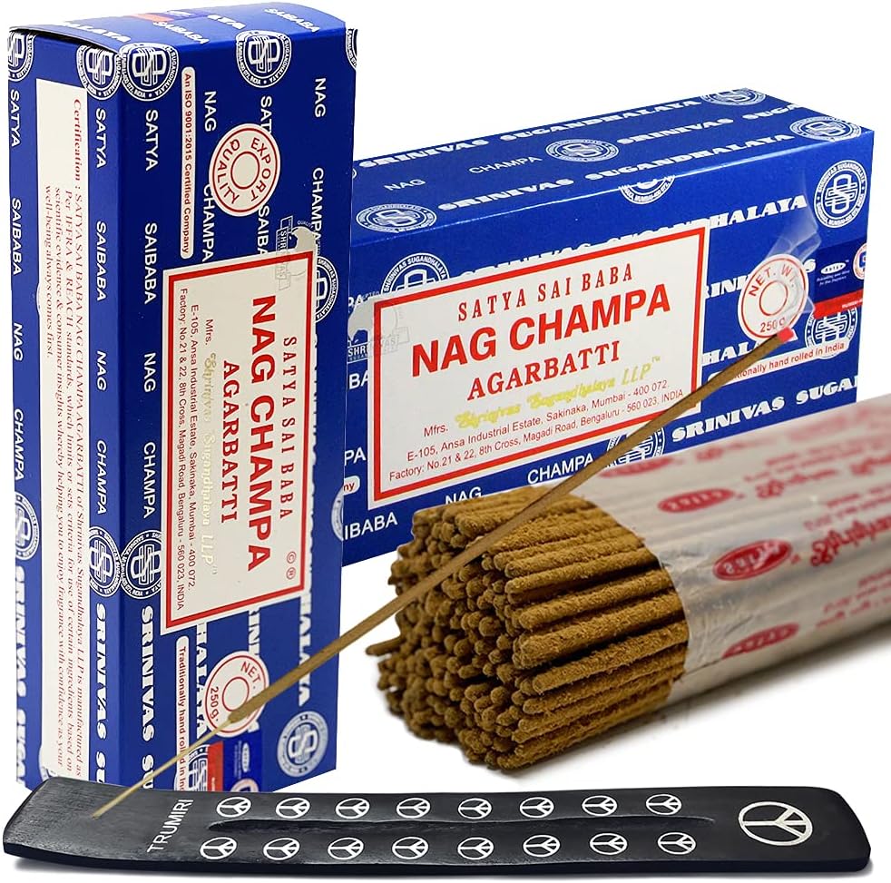 TRUMIRI Incense Stick Holder Bundle with Satya Sai Baba Nagchampa 250g Bulk Incense Sticks Nag Champa Agarbatti - Pack of 1 (Approx 250 Insence-Sticks)