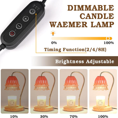Funistree Flower Candle Warmer Lamp with Timer, Dimmable Candle Lamp Warmer, Christmas Birthday Gifts for Women Mom Her, Housewarming Home Decor, Lotus Wax Warmer for Yankee Candles - Lily Amber