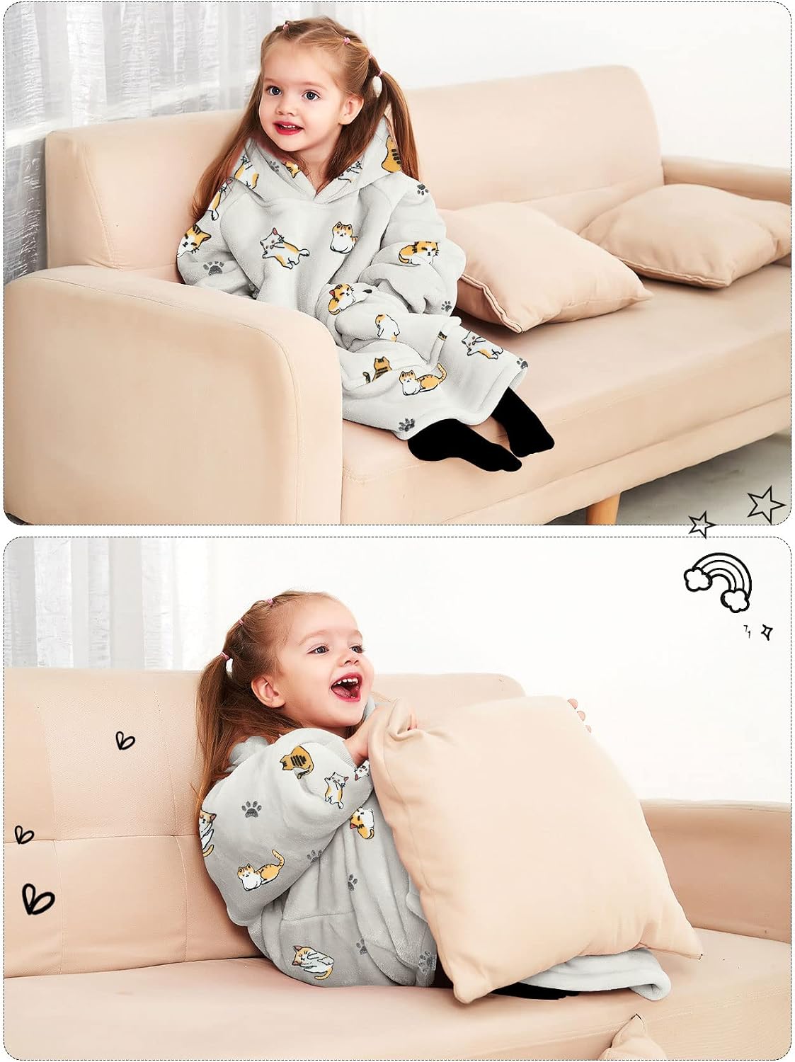 KFUBUO Wearable Blanket Hoodie for Adults Sherpa All Patterns Cat Oversized Sweatshirt Blanket with Pockets for Women