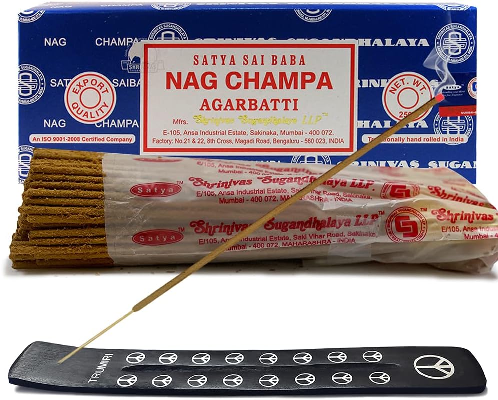 TRUMIRI Incense Stick Holder Bundle with Satya Sai Baba Nagchampa 250g Bulk Incense Sticks Nag Champa Agarbatti - Pack of 1 (Approx 250 Insence-Sticks)
