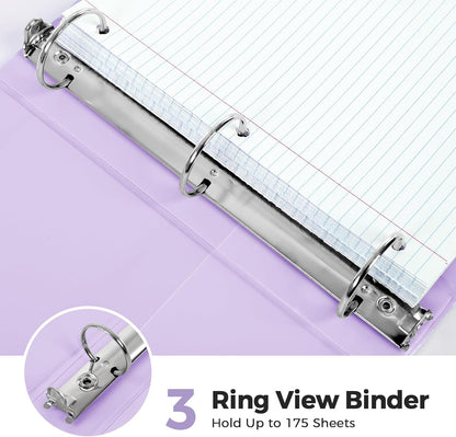 SKYDUE 1 Inch 3 Ring Binder with 8 Tab Dividers & 24 Labels, Pastel Binder Organizer for Letter Size Paper, Aesthetic School Binder for Notes, Documents, Office & Home Organization, Purple