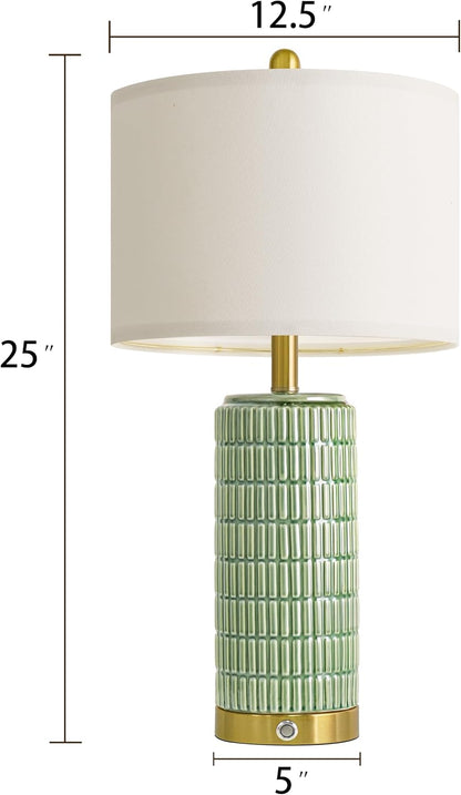PoKat Touch Bedside Table Lamps with 2 USB for Bedroom Living Room, 25''