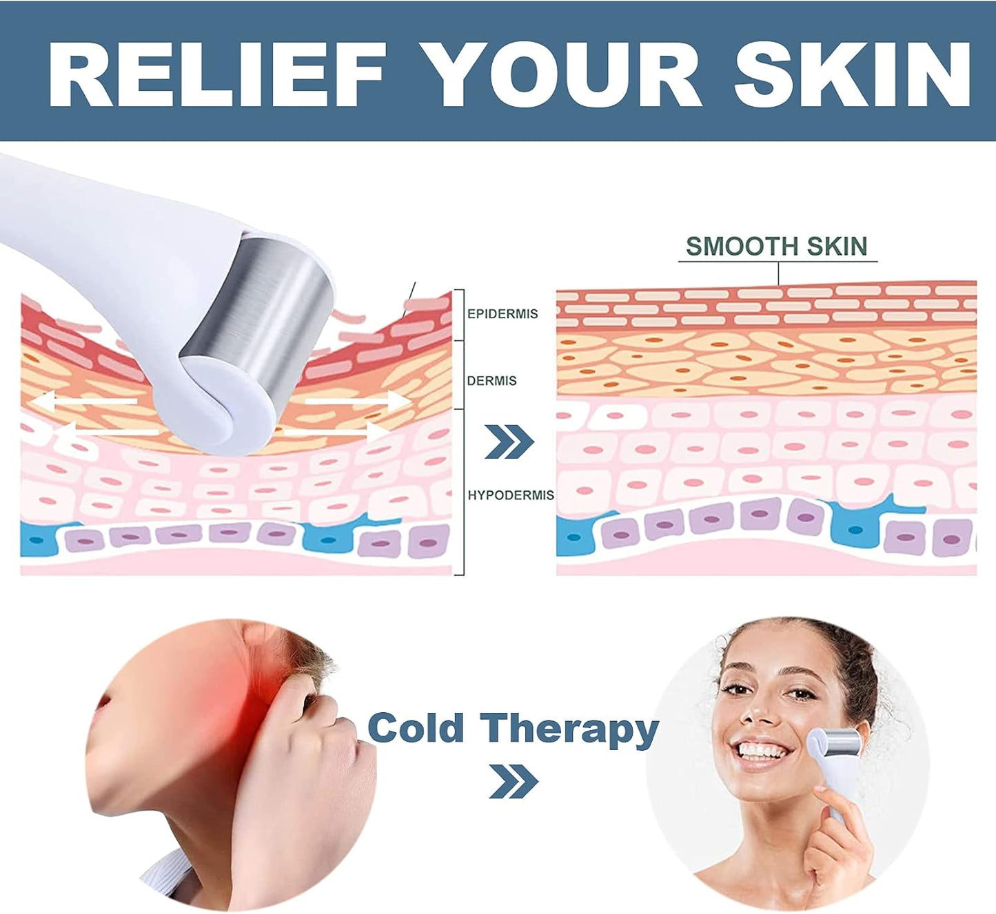 Ice Roller for Face and Eyes - 2PCS Facial Relief Eye Puffiness Massager