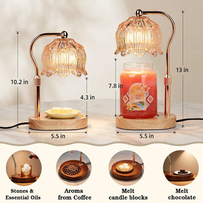 Funistree Flower Candle Warmer Lamp with Timer, Dimmable Candle Lamp Warmer, Christmas Birthday Gifts for Women Mom Her, Housewarming Home Decor, Lotus Wax Warmer for Yankee Candles - Lily Amber