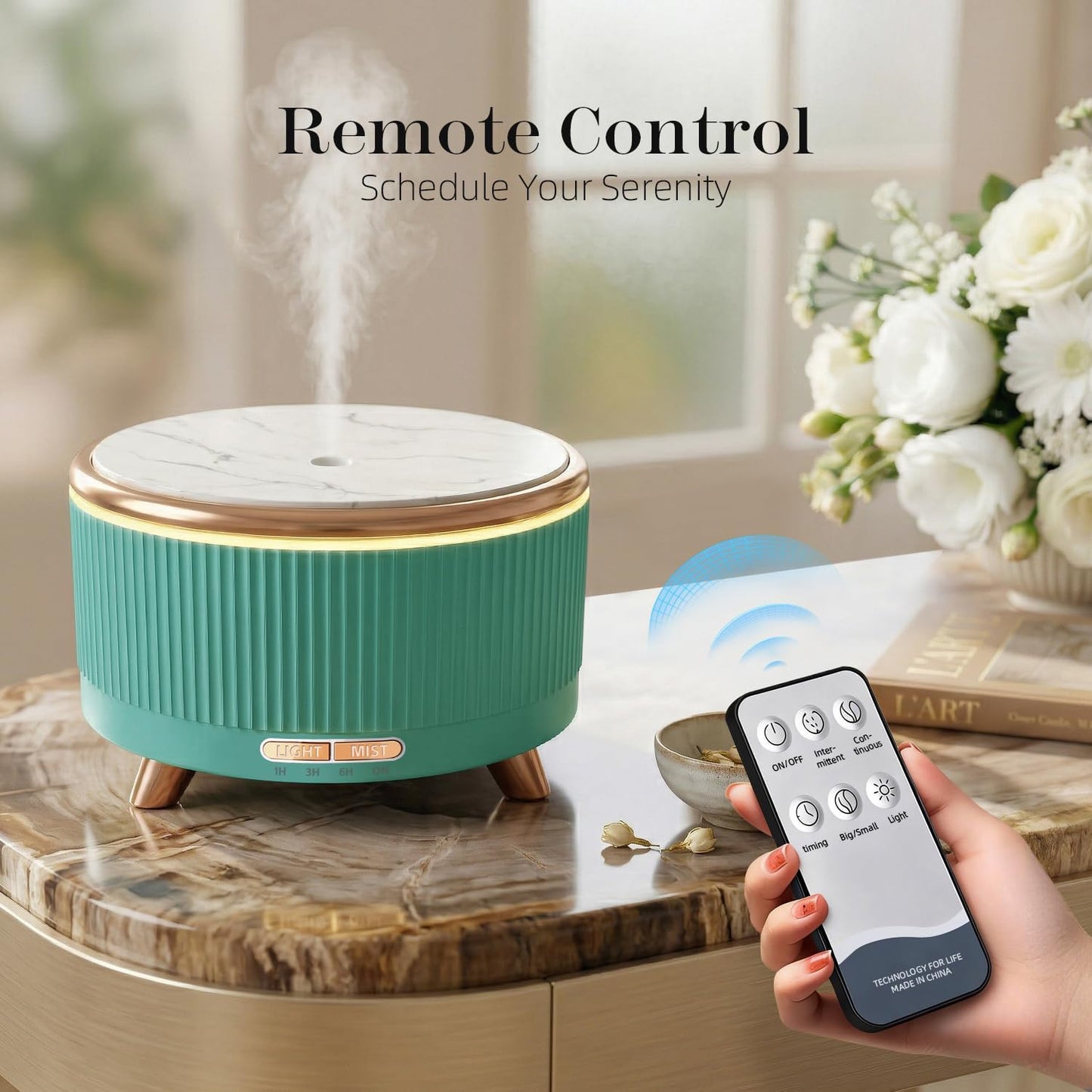 20-Hour Long-Lasting Aromatherapy, 500ML Large Essential Oil Diffuser: Ultrasonic Cool Mist Humidifier with Remote Control, 7 Color Lights, Timer, Auto-Off for Home/Bedroom/Yoga (White)