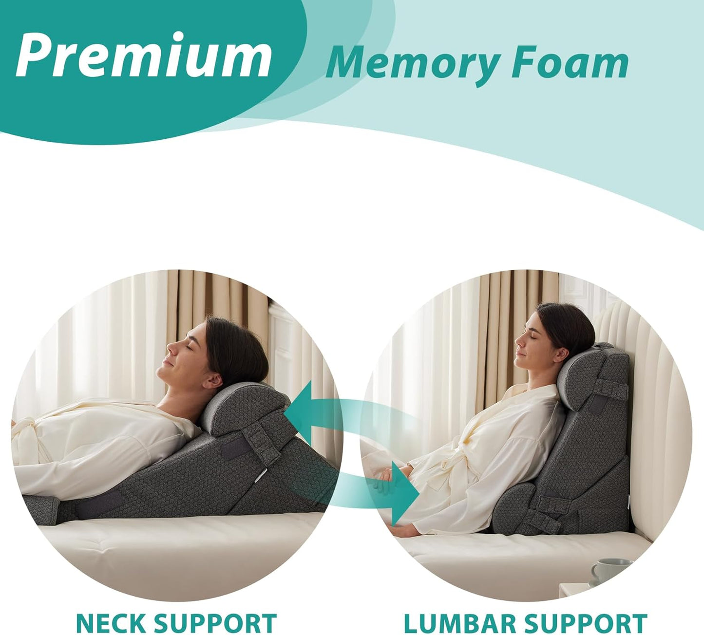 Bedluxe Wedge Pillow Headboard, 3PCS Orthopedic Bed Wedge Pillows Set for After Surgery, Adjustable Pillow Wedge for Acid Reflux&Back Pain Relief, Sleeping, Back Pillow for Bed Sitting Up, White/Grey