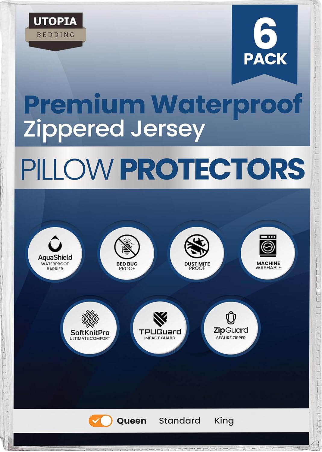 Set of 4 Pillow Protectors with Zipper Standard Size, Bed Bug and Dust Mite Proof Pillow Covers, Ultra Soft Pillow Encasements, Moisture Wicking and Waterproof Pillow Cases by Utopia Bedding (White)