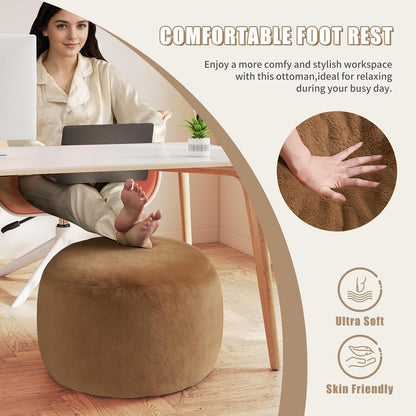 Round Stuffed Pouf Ottoman Foot Rest, Faux Fur Poufs with Memory Foam Filling, Ottomans for Living Room, Nursery, Dorm, Soft Foot Stool Ottoman for Couch, Perfect for Resting Your Feet (Grey, 20 Inch)