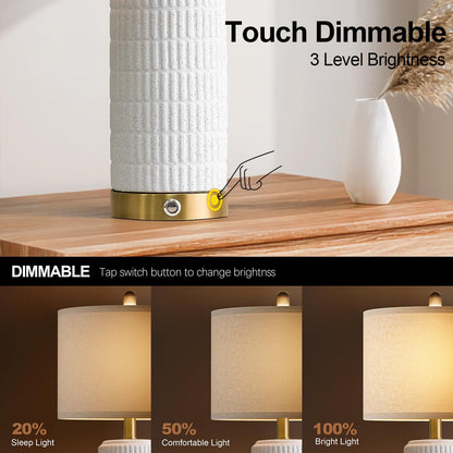 PoKat Touch Bedside Table Lamps with 2 USB for Bedroom Living Room, 25''