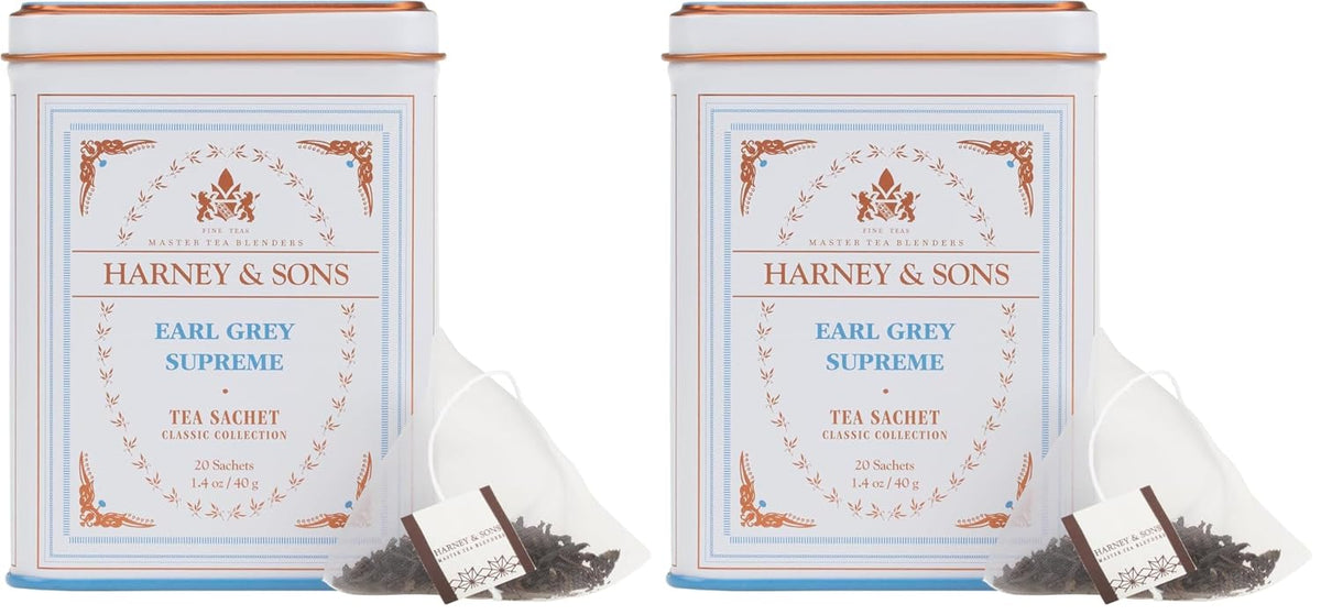 Harney & Sons Earl Grey Supreme, Black Tea, 20 Sachets (Pack of 2)