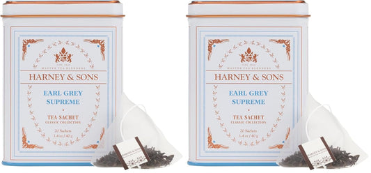 Harney & Sons Earl Grey Supreme, Black Tea, 20 Sachets (Pack of 2)