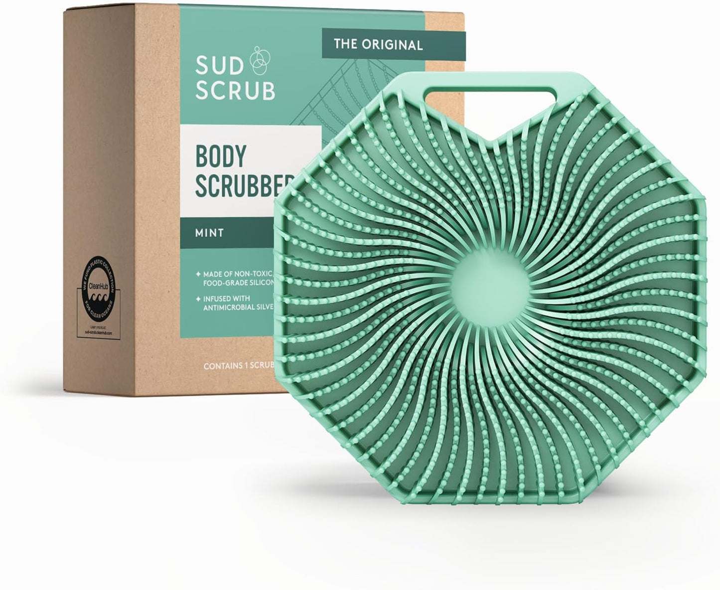 Sud Scrub® Antimicrobial Silicone Body Scrubber, Exfoliating Body Brush for Sensitive Skin, Antibacterial Shower Scrubber for Body, Bathroom Essentials for Men & Women, Charcoal