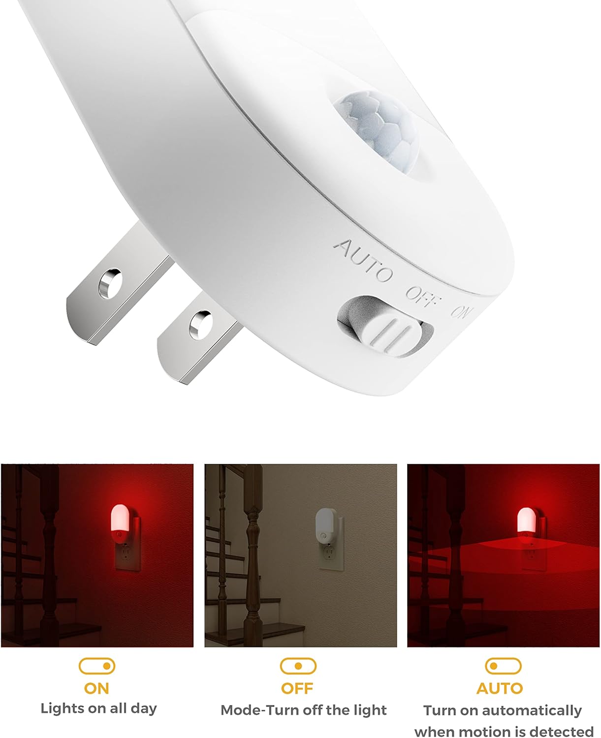 L LOHAS LED Amber Night Light, 2 Pack, Night Lights Plug into Wall Motion Sensor, 0.6W 2000K, LED Nightlights, 30/60LM Adjustable Brightness, Automatic Low Blue Nightlight for Kids, Bathroom, Hallway