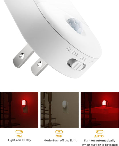 L LOHAS LED Amber Night Light, 2 Pack, Night Lights Plug into Wall Motion Sensor, 0.6W 2000K, LED Nightlights, 30/60LM Adjustable Brightness, Automatic Low Blue Nightlight for Kids, Bathroom, Hallway
