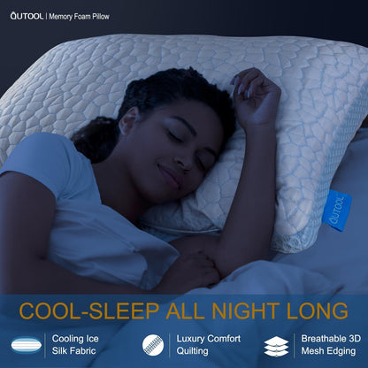 QUTOOL Cooling Pillow for Sleeping, CertiPUR-US Shredded Memory Foam Queen Pillows Set of 2, Cool Pillow for Hot Sleepers Adjustable Firm Pillow for Side, Back, Stomach Sleepers Soft Yet Support,White