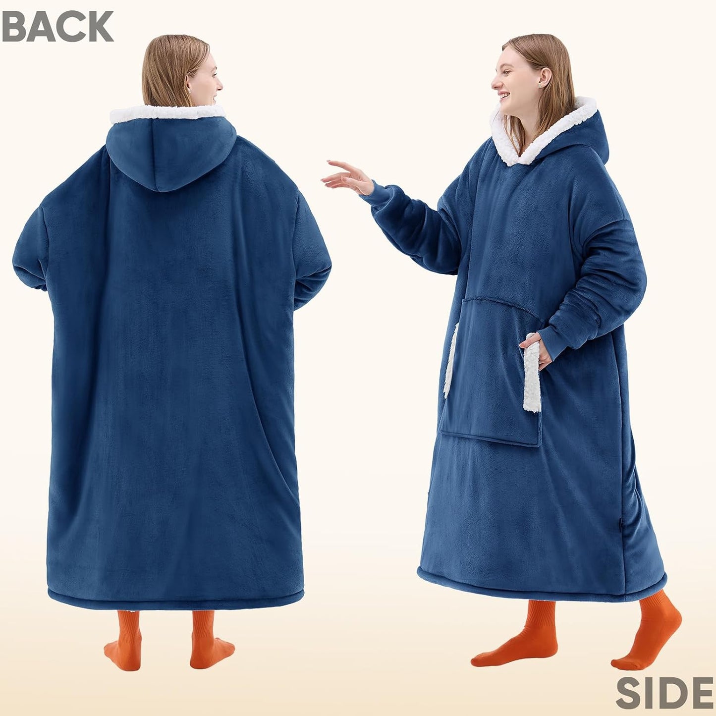 yescool Wearable Blanket Hoodie, Flannel Sherpa Fleece Blanket Sweatshirt for Adults Women Men,One Size Fits All - Colors B