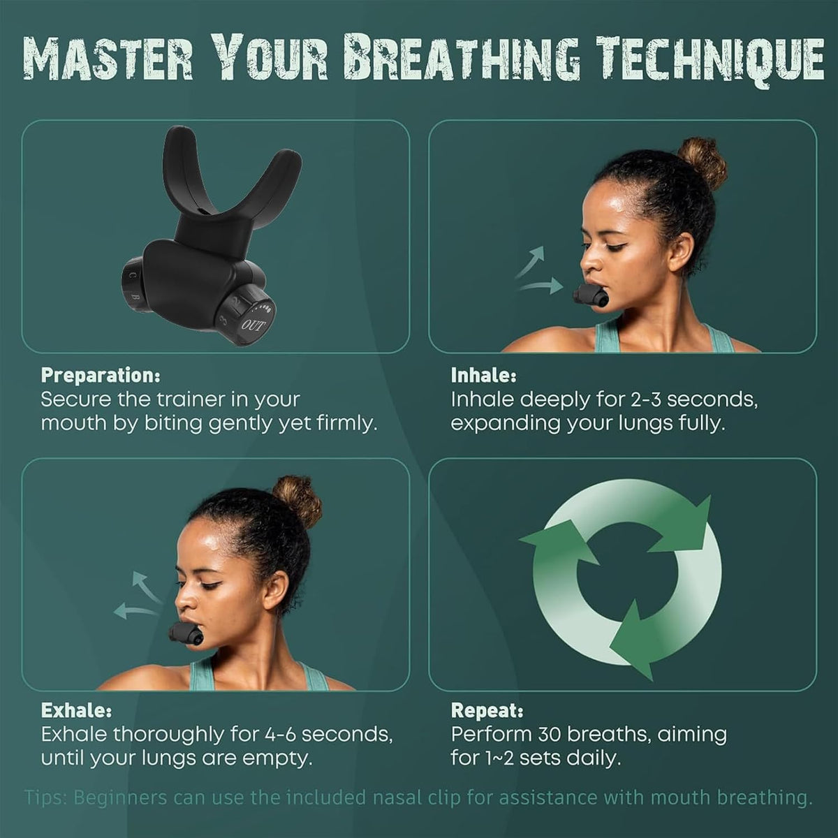 Lixada Advanced Breathing Trainer for Lung Capacity - 8-Level Adjustable Respiratory Exercise Device for Running, Swimming & Fitness with Case & Nose Clip(Black)