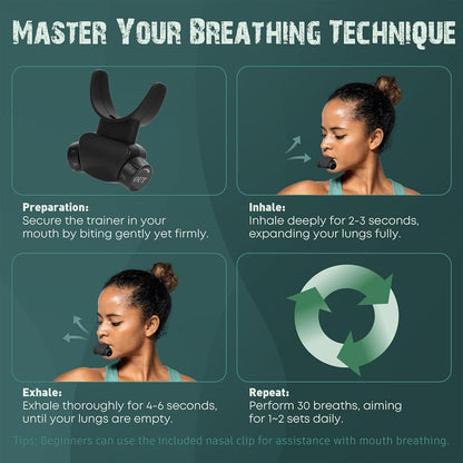 Lixada Advanced Breathing Trainer for Lung Capacity - 8-Level Adjustable Respiratory Exercise Device for Running, Swimming & Fitness with Case & Nose Clip(Black)