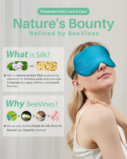 BeeVines 100% Real Mulberry Silk 2 Pack Sleep Mask, Natural Pure Silk Eye Masks with Adjustable Strap for Sleeping, Block Light Eye Sleep Shade Cover, Reduces Puffy Eyes Traveling Gifts