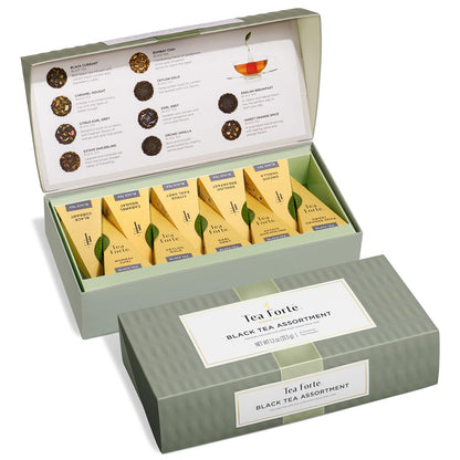 Tea Forte Premium Petite Presentation Box Gift Set Sampler, 10 Count, 2 of Each Blend Individually Wrapped Handcrafted Pyramid Infuser Bags, Demoiselle Tea