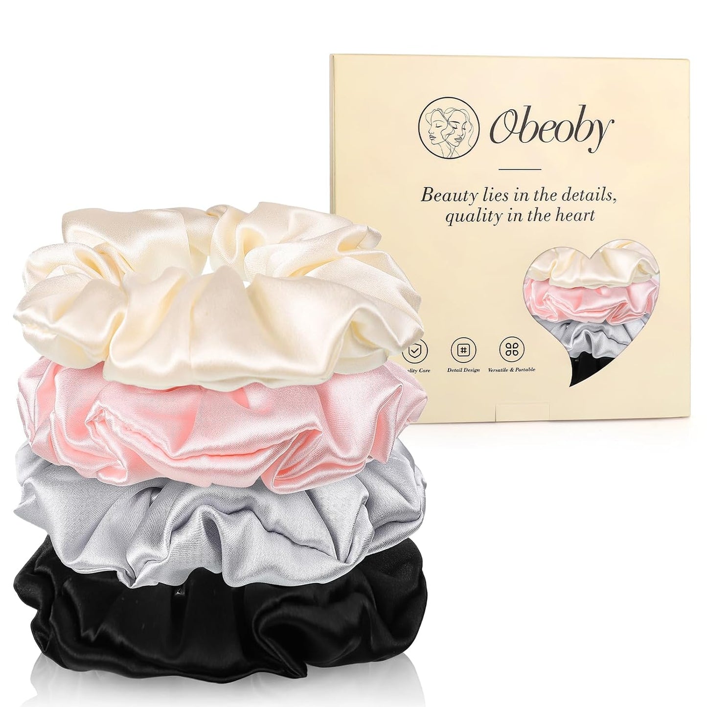 4 Pack 100% Mulberry Silk Scrunchies for Hair Sleep, No Damag Frizz Control Stylish Silk Hair Scrunchies Small Gifts for Women