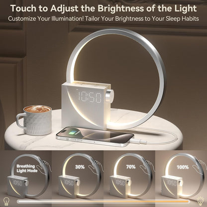 Vivilumens Sunrise Alarm Clock Sound Machine Nightlight, Gradual Wake Up Light, Digital Dimmable Clock, 10 White Noise Sleep Sounds, Snooze, Dual Clocks for Heavy Sleeper Adult, Decor Gifts for Women