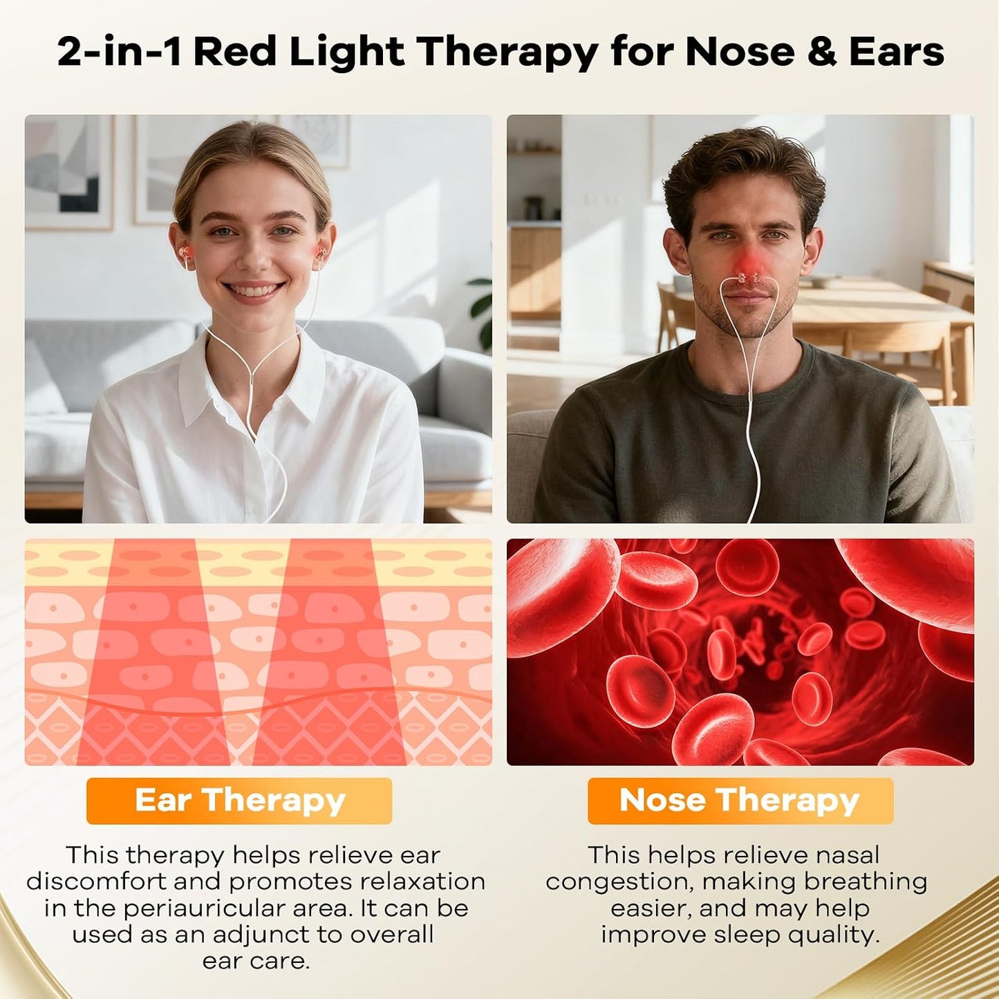 Upgraded 2-in-1 Red Light Device for Ears & Nose, 660nm Red Light & 810nm Near Infrared, Portable Wearable Care Tool for Ear & Nasal Comfort, Relaxation & Daily Wellness