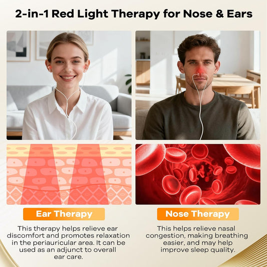 Upgraded 2-in-1 Red Light Device for Ears & Nose, 660nm Red Light & 810nm Near Infrared, Portable Wearable Care Tool for Ear & Nasal Comfort, Relaxation & Daily Wellness