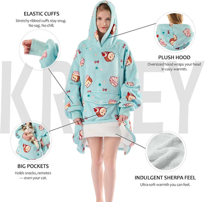 Krifey Wearable Blanket Hoodie, Oversized Sherpa Hooded Blanket for Adults | Soft sherpa fleece with sleeves and pocket; oversized fit for lounging, WFH, camping, Christmas and white elephant gifts.