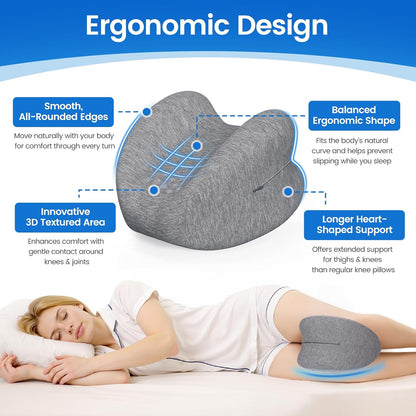 Knee Pillow for Side Sleepers, High-Density Memory Foam Leg Pillow for Side Sleeping, Heart-Shaped Design for Knees, Hips & Spinal Alignment, Grey