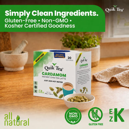 QuikTea Instant Chai Tea Latte Mix, Masala, Unsweetened, 20 Sachets