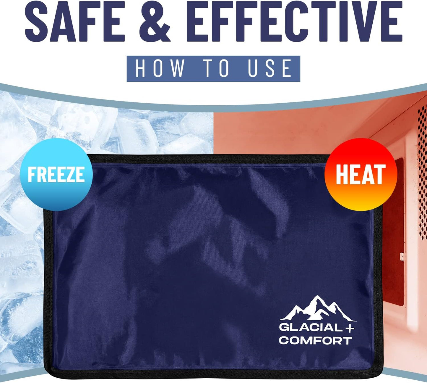 Glacial Comfort Large Gel Ice Pack for Injuries Reusable - (15" x 11") Cold Pads for Back Pain, Hip, Knee, Shoulder, Muscle Strains, Migraine & Postpartum Recovery, Flex Technology - Compression Pad.