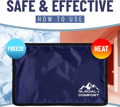 Glacial Comfort Large Gel Ice Pack for Injuries Reusable - (15" x 11") Cold Pads for Back Pain, Hip, Knee, Shoulder, Muscle Strains, Migraine & Postpartum Recovery, Flex Technology - Compression Pad.