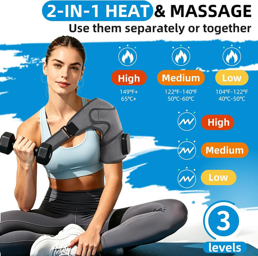 Cordless Shoulder Heating Pad with Massager, 5000mAh Rechargeable Heated Shoulder Wrap with 3 Timer,3 Vibration,3 Heat, Shoulder Brace for Rotator Cuff Pain Relief & Deep Tissue Comfort, Men & Women