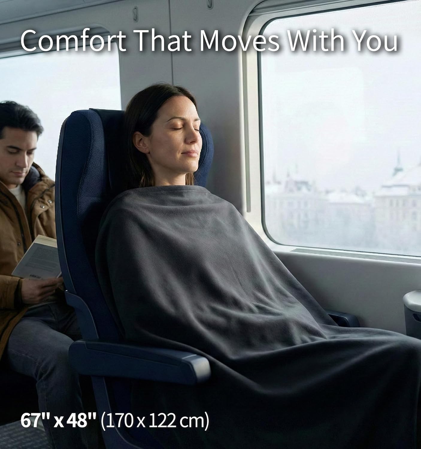 Litume Travel Blanket Lightweight and Breathable, 67 x 48 in Soft Airplane Flight Blanket for Travelers, Foldable Camping Sheet with Stuff Sack for Train, Camp, backpacking, office, home (Velvet E650)