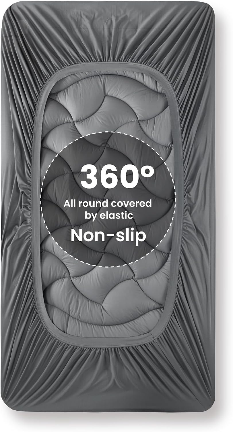SLEEP ZONE Cooling Queen Mattress Topper, Premium Zoned Cool Mattress Pad Cover, Padded Mattress Protector Breathable Washable, Deep Pocket 8-21" (Grey, Queen)