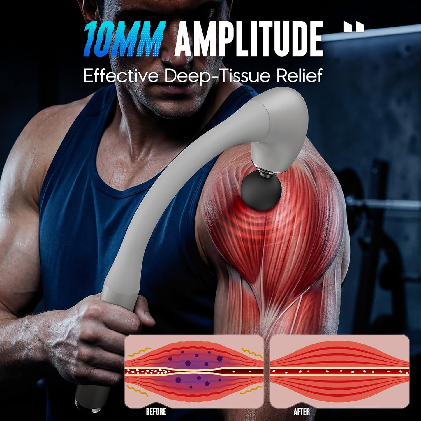FVZ Massage Gun with Upgraded Extension Handle, Portable 10MM Massage Gun Deep Tissue, Back Massager, Muscles/Neck/Shoulders/Waist/Legs Massager, Gifts for Men