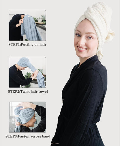 ROLSHOL 2 Packs Large Microfiber Hair Towels for Women, Super Absorbent & Quick Dry Hair Towel Wrap for Curly Hair Long & Short Hair- Anti-Frizz Hair Turbans for Wet Hair - 27.5''*39.4''