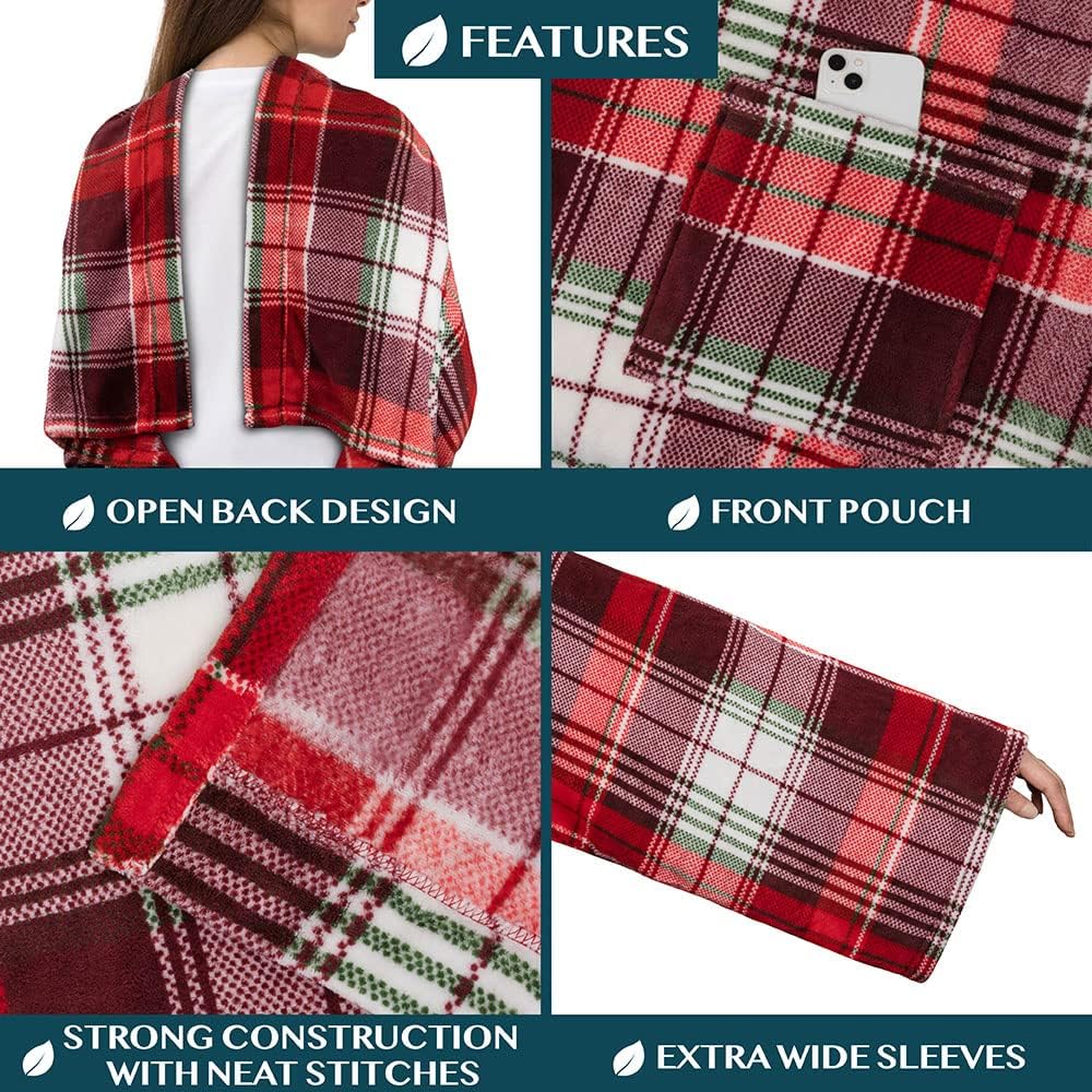 PAVILIA Wearable Blanket with Sleeves for Adult Women Men, Cozy Fleece Warm Wrap Throw with Arms, Gifts for Christmas, Wife