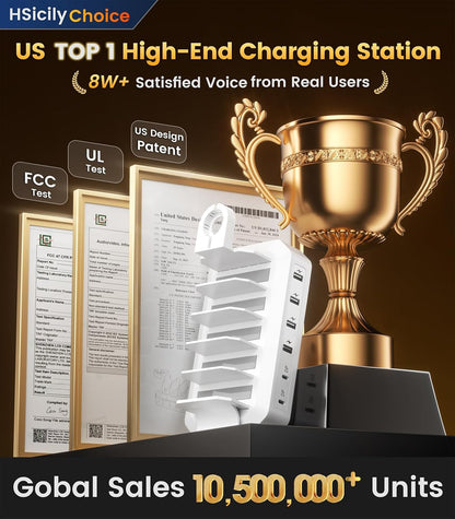 95W USB Charging Station for Multiple Devices 6-Port Charger Organizer Dock