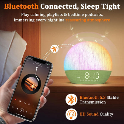 Sunrise Alarm Clock with Sound Machine - Wake Up Light, Wood Grain, Bluetooth, Dual Digital Alarm Clocks for Bedrooms, Adjustable Brightness, 30 Sleep Sounds, White Noise Machine for Baby & Adults