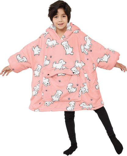 KFUBUO Wearable Blanket Hoodie for Adults Sherpa All Patterns Cat Oversized Sweatshirt Blanket with Pockets for Women