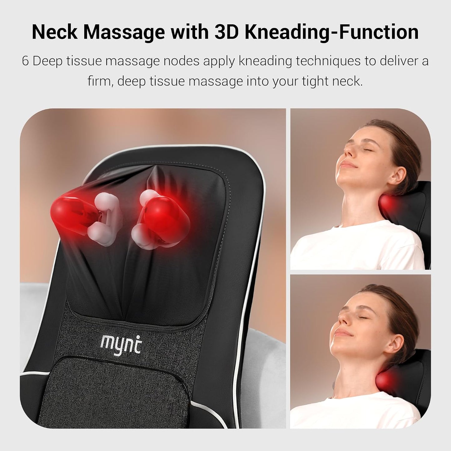 Mynt FSA Eligible HSA Approved Shiatsu Neck and Back Massager for Chair with 10 Deep Kneading Nodes, 2D & 3D Back Massage with Heat, Portable Spot Massage Chair Pad (Black)